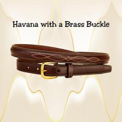 Havana raised leather belt with fancy stitching.