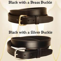 Black leather edge stitched belt 1 1/4