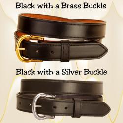 Black lined and stitched leather belt with your choice of buckle.