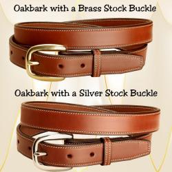 Oakbark edge stitched leather belt with your choice of belt buckle. 