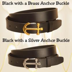 Black bridle leather belt with an anchor buckle.