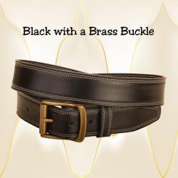 Black leather bridle leather belt with double row edge stitching.