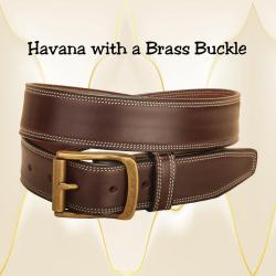Havana leather bridle leather belt with double row edge stitching.