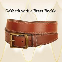 Oakbark leather bridle leather belt with double row edge stitching.