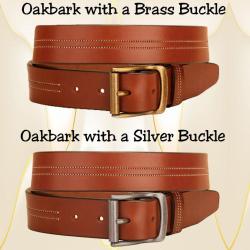 Oakbark leather center stitched belt with an antique roller buckle.