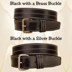 Triple stitched black leather belt with choice of buckle.
