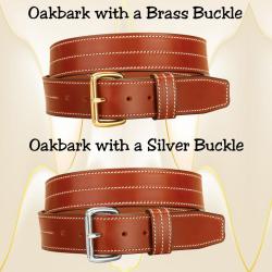 Triple stitched oakbark leather belt with choice of buckle.