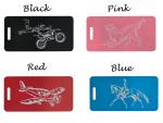 Engraved aluminum luggage tag with your choice of personalized text.