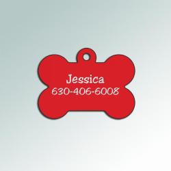 Engraved text is done on the back of the dog bone ID tag.