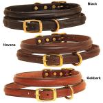 Tory Leather raised leather dog collar with engraved hang down ID tag. Leather Collar