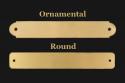 Engraved brass dog collar nameplates come with either an ornamental or rounded corner end.