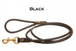 Black leather rolled dog leash. 4' foot or 6' long