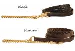 Braided bridle leather lead with a 24” brass chain from Tory Leather.