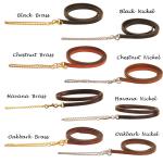 Double ply bridle leather horse halter that has 3/4 inch leather and a 24 inch fine plated brass or nickel silverchain.