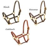 This weanling halter has a throat snap, adjustable chin and solid brass hardware.