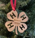 Wood 4-H logo Christmas ornament with your choice of wood type, size and personalized text. 4-H Logo Ornament