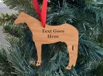 Add engraved text to the quarter horse ornament for a more personalized ornament.