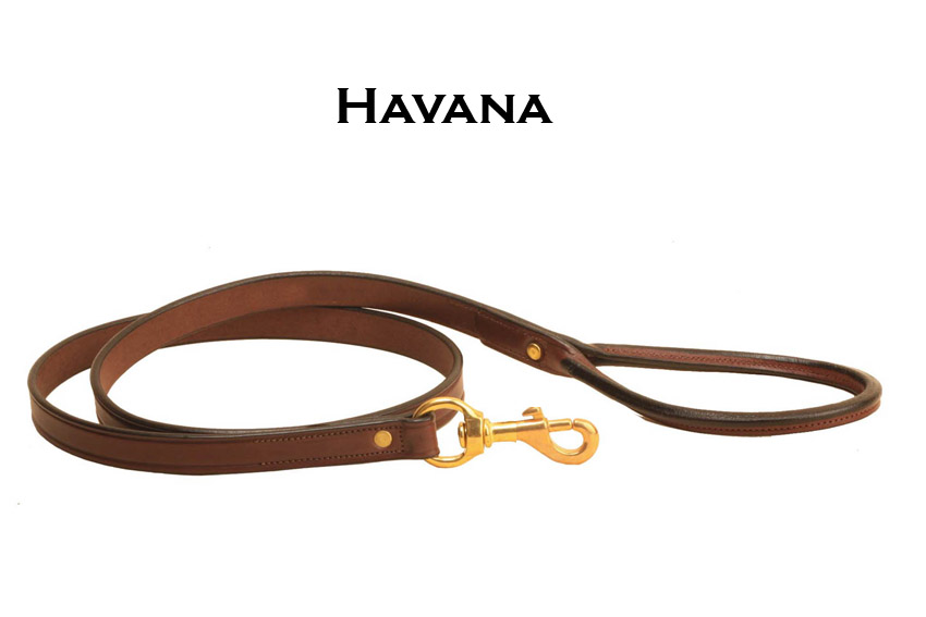 Havana 4' Leather Dog Leash with brass hardware. 