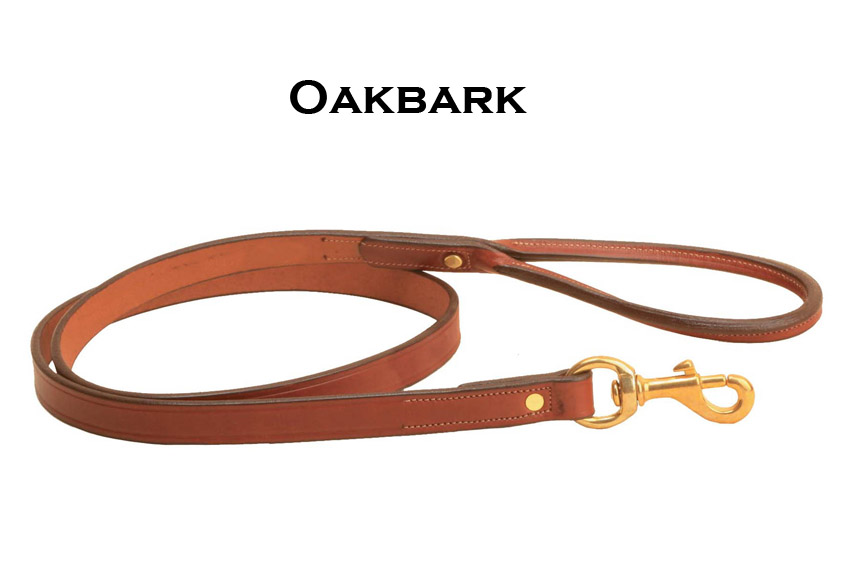Oakbark 4' Leather Dog Leash with brass hardware. 
