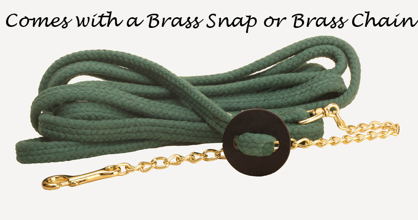 This lunge line comes with choice of brass snap or chain.