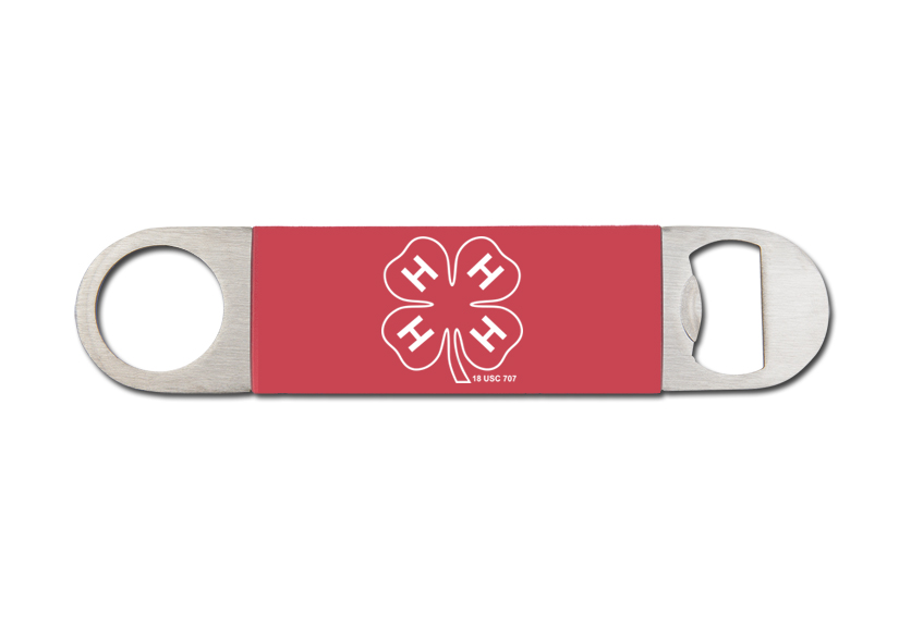 Personalized silicone grip bottle opener with a 4-H logo and custom engraved text of your choice.