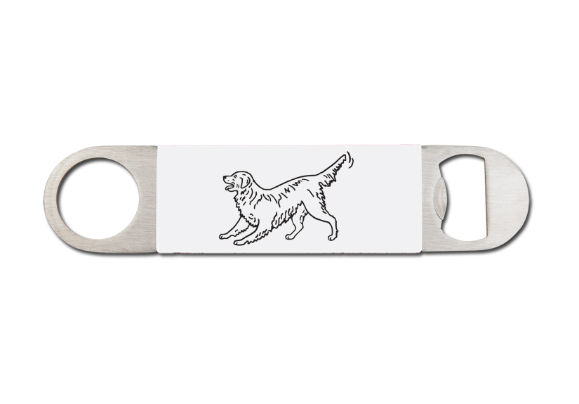 Custom engraved silicone grip bottle opener with a Golden Retriever design and personalized engraved text of your choice. Golden Retriever Bottle Opener