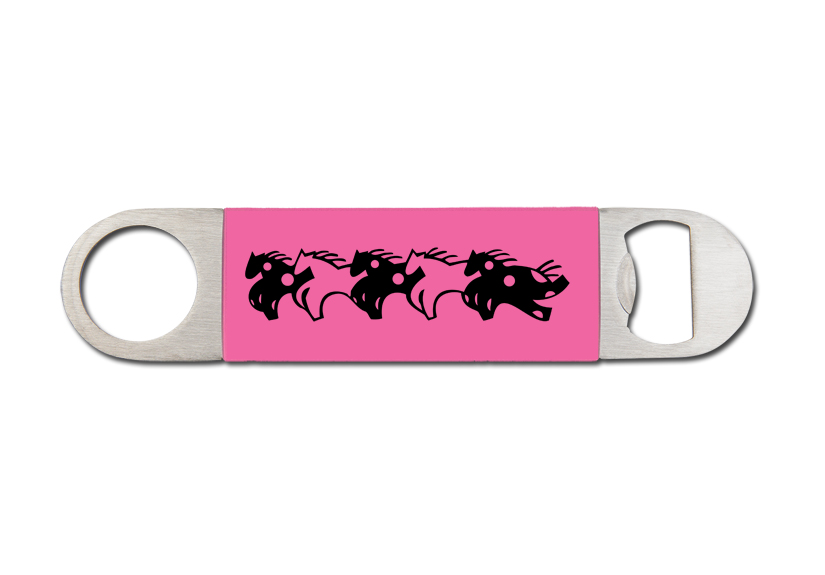 Custom engraved silicone grip bottle opener with a horse design 3 and personalized engraved text of your choice. Equestrian Gift