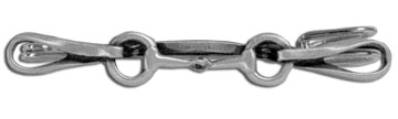 Pewter eggbutt snaffle bit with reins stock pin.