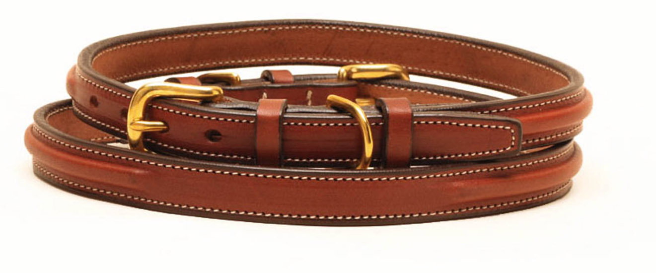 Narrow raised leather nameplate dog collar with solid brass hardware.