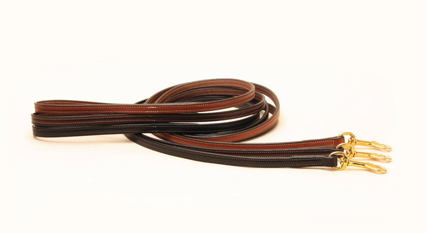 Tory full stitched leather dog leash with solid brass hardware.