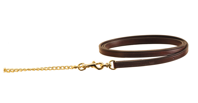 Double Ply Stitched 3/4 inch Lead - 24 inch Fine Brass or Nickel Silver Chain | Tory Leather