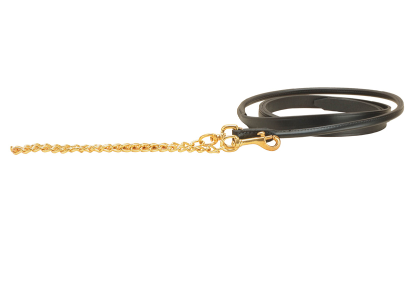 Partially rolled leather horse lead with a 24" fine brass chain. Tory Leather