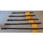 Edgewood black leather fancy stitched raised dog collar with engraved hang down id tag.