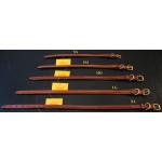 Edgewood tan leather fancy stitched raised dog collar with engraved hang down id tag.