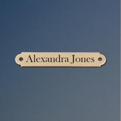 Personalized horse bridle nameplate with custom engraved text.