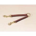Leather dog leash couple that allows you to use one leash for 2 dogs.