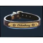 Custom engraved nameplate leather bracelet with horse breed logo and personalized text.