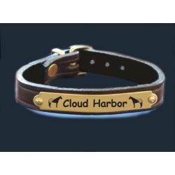 Custom engraved nameplate leather bracelet with horse silhouette and personalized engraved text. Horse Bracelet | Horse Jewelry