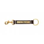 Leather nameplate key fob with brass snap and custom engraved Golden Retriever dog design. Golden Retriever Key Fob