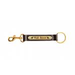 Personalized horse design brass nameplate on a leather key fob with a brass bolt snap. Equestrian Key Fob