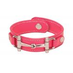 Snaffle bit stud button pink leather equestrian jewelry bracelet.