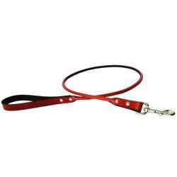 Rolled leather dog leash with a flat leather handle for comfort.