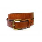 Buck brown Bridle leather stitched belt that is 1 1/2" wide with brass buckle. Tory Leather