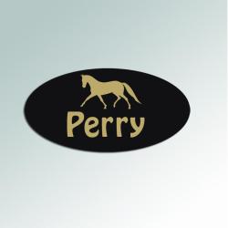 Plastic oval horse silhouette tack trunk nameplate for your tack trunk, mounting block, stall door and more. 85+ horse silhouettes to choose from.