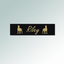 Custom engraved plastic doberman crate / kennel tags with engraved doberman design and personalized text. 25+ Doberman designs to choose from.