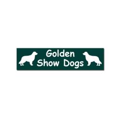 Custom engraved plastic dog crate / kennel tags with engraved Golden Retriever dog  design and personalized text.