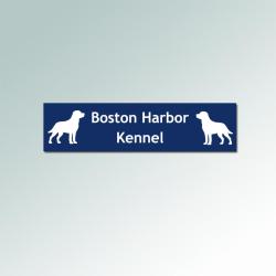 Custom engraved plastic dog breed crate / kennel tags with engraved dog breed design and personalized text. 100+ dog breeds to choose from.