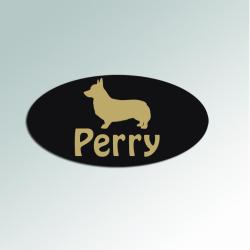 Personalized engraved plastic oval corgi crate / kennel tags with engraved corgi design and engraved text. 100+ corgi designs to choose from.