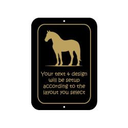 Personalized plastic horse sign with your choice of custom engraved text and a horse silhouette.