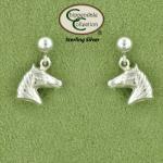 Horse head 3D sterling silver equestrian jewelry dangle earrings.